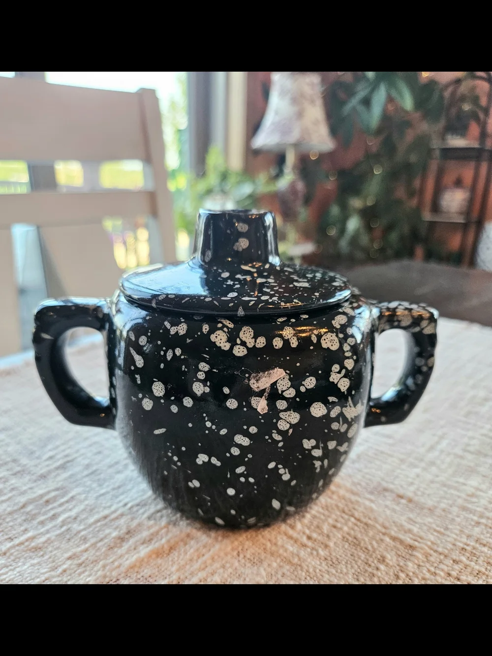Rare Vintage Frankoma Pottery Dark Green Speckled Lidded Sugar Bowl